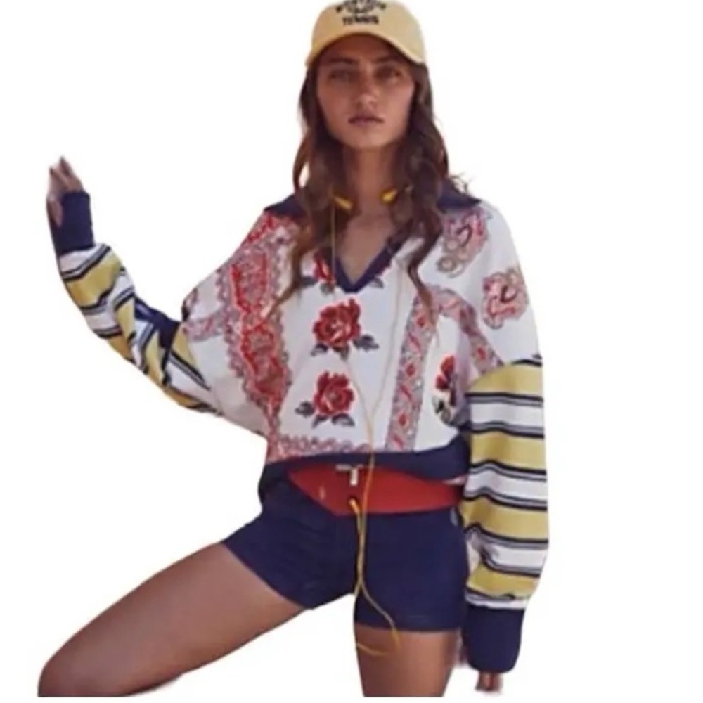 Free People Mixed Print Collared Top - Picture 5 of 7